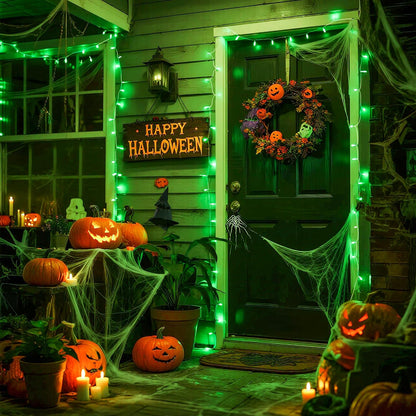 Connectable 100 LED Green Halloween Lights 8 Modes Grinch Lights | Plug-In Green Christmas Lights Indoor, 33Ft Clear Wire Grinch Green String Lights Outdoor for Grinch Christmas Tree Decor
