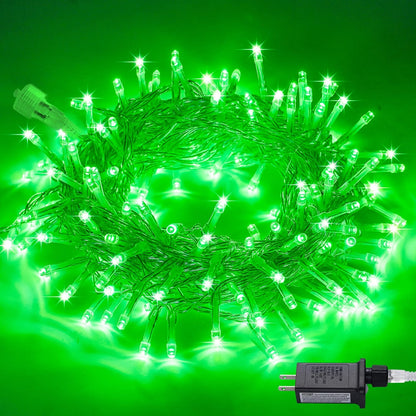 Connectable 100 LED Green Halloween Lights 8 Modes Grinch Lights | Plug-In Green Christmas Lights Indoor, 33Ft Clear Wire Grinch Green String Lights Outdoor for Grinch Christmas Tree Decor