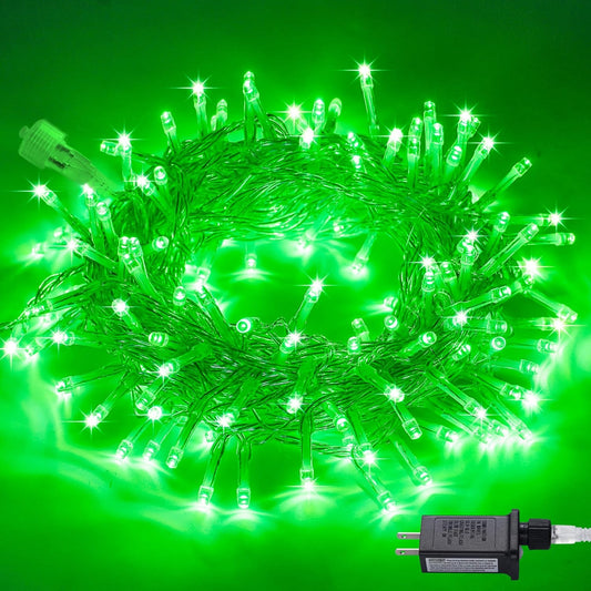 Connectable 100 LED Green Halloween Lights 8 Modes Grinch Lights | Plug-In Green Christmas Lights Indoor, 33Ft Clear Wire Grinch Green String Lights Outdoor for Grinch Christmas Tree Decor