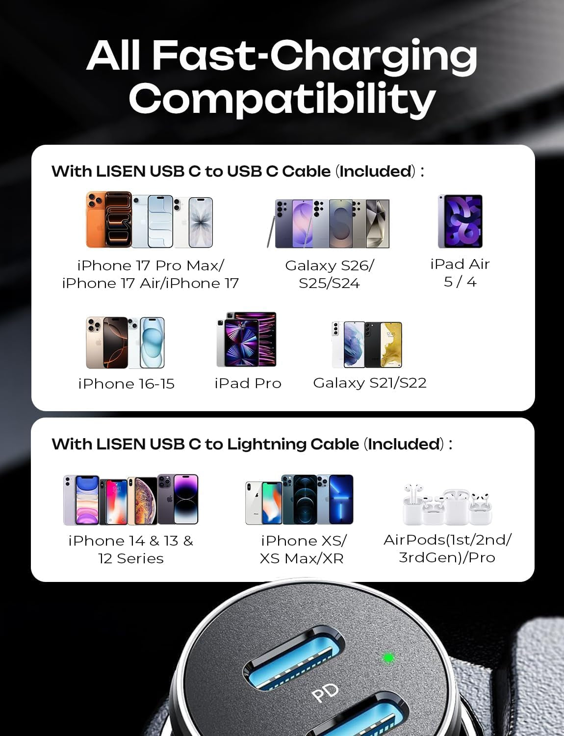 67.5W Cigarette Lighter Adapter Car Charger USB C Fast Charging | [Mini & Metal] PD&QC Cigarette Lighter USB Charger 12V Outlet Plug Socket for Iphone 17 16 15 14 Pro Max, Samsung S26 S25