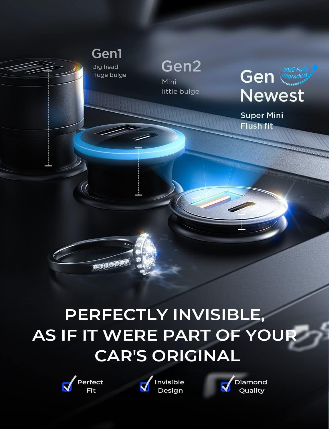 67.5W Cigarette Lighter Adapter Car Charger USB C Fast Charging | [Mini & Metal] PD&QC Cigarette Lighter USB Charger 12V Outlet Plug Socket for Iphone 17 16 15 14 Pro Max, Samsung S26 S25
