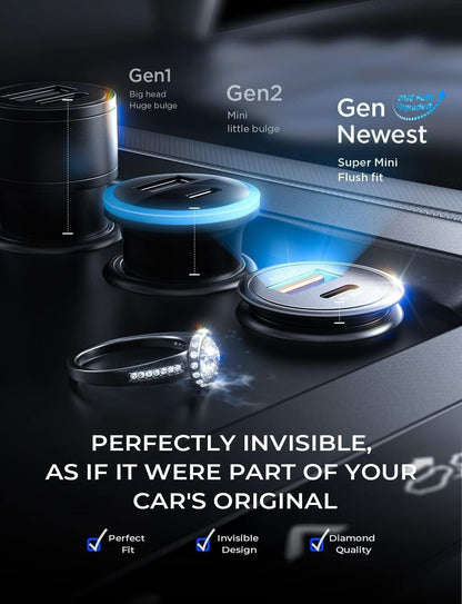 67.5W Cigarette Lighter Adapter Car Charger USB C Fast Charging | [Mini & Metal] PD&QC Cigarette Lighter USB Charger 12V Outlet Plug Socket for Iphone 17 16 15 14 Pro Max, Samsung S26 S25