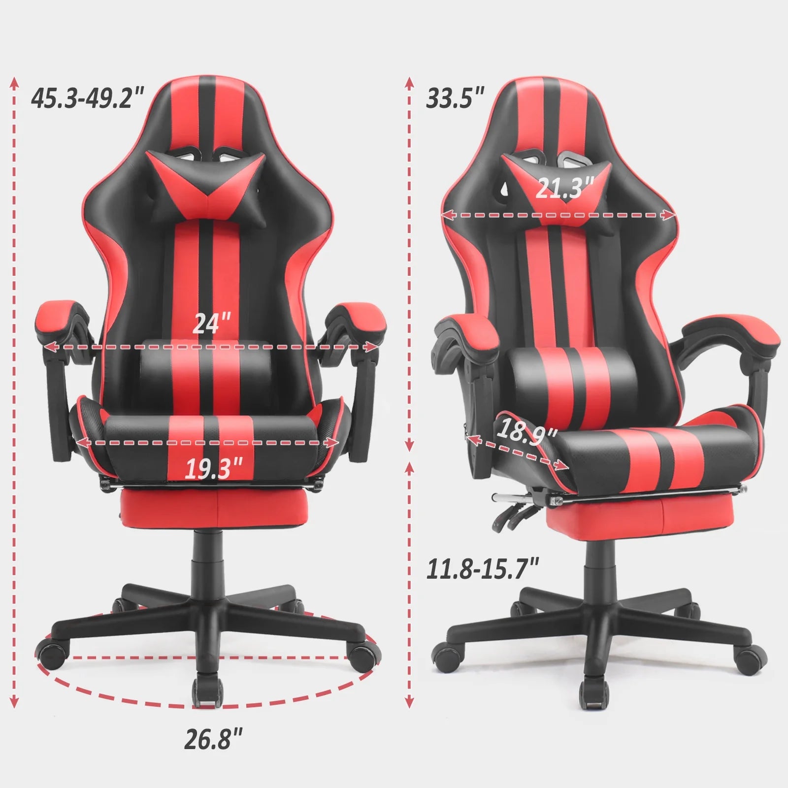 Red Gaming Chair, Reclining Office Chair with Footrest & Massage Lumbar, Ergonomic Swivel Gamer Game Chair with Adjustable Headrest