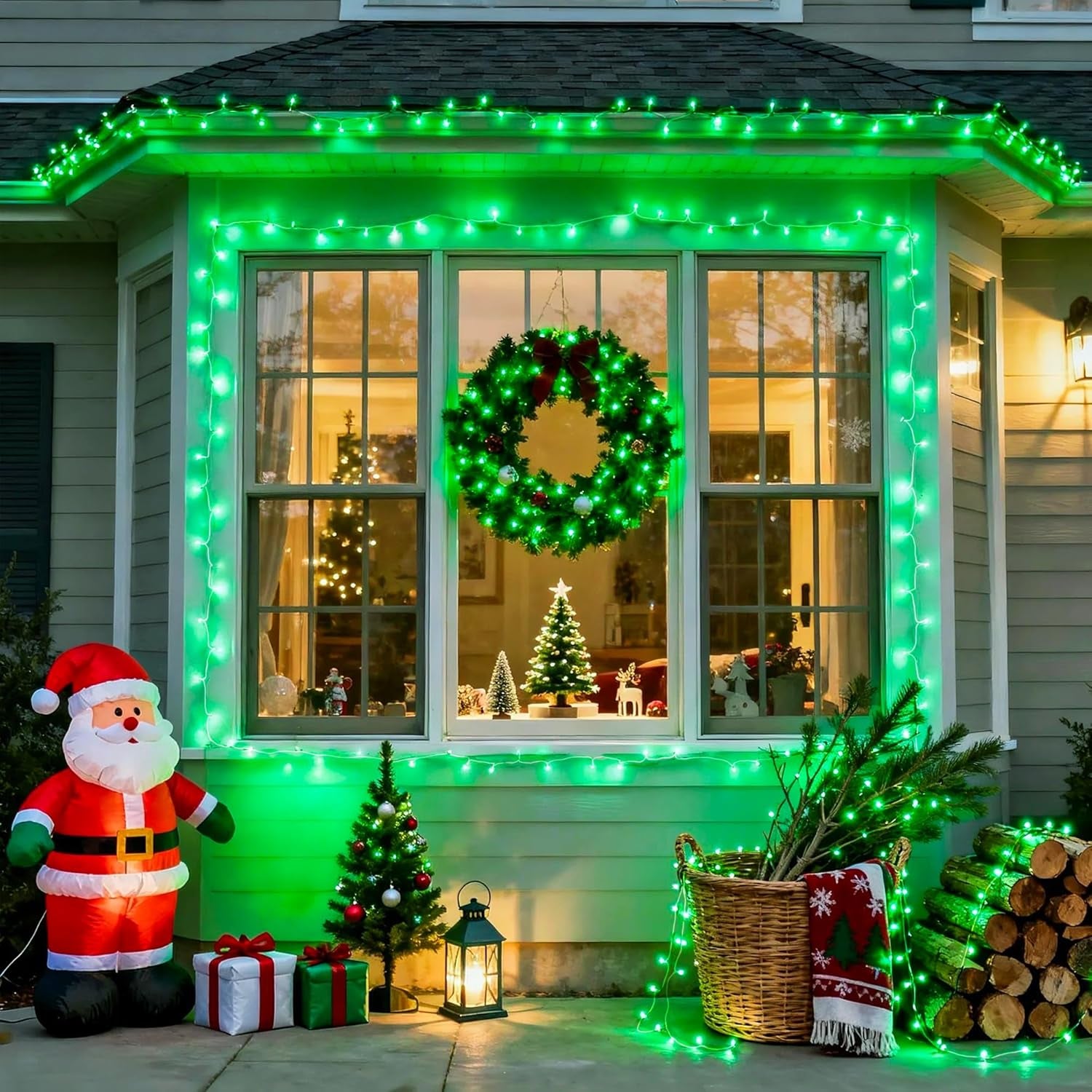 Connectable 100 LED Green Halloween Lights 8 Modes Grinch Lights | Plug-In Green Christmas Lights Indoor, 33Ft Clear Wire Grinch Green String Lights Outdoor for Grinch Christmas Tree Decor
