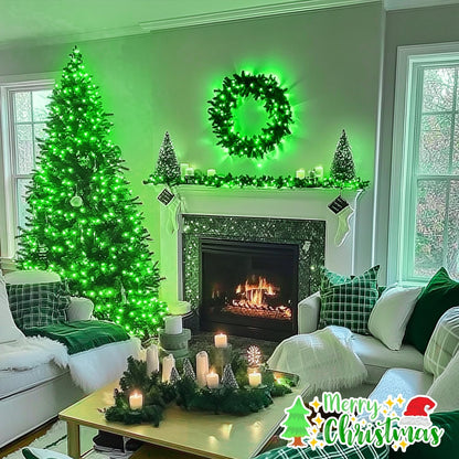 Connectable 100 LED Green Halloween Lights 8 Modes Grinch Lights | Plug-In Green Christmas Lights Indoor, 33Ft Clear Wire Grinch Green String Lights Outdoor for Grinch Christmas Tree Decor