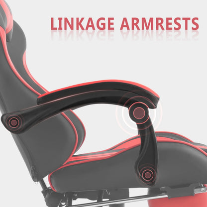 Red Gaming Chair, Reclining Office Chair with Footrest & Massage Lumbar, Ergonomic Swivel Gamer Game Chair with Adjustable Headrest