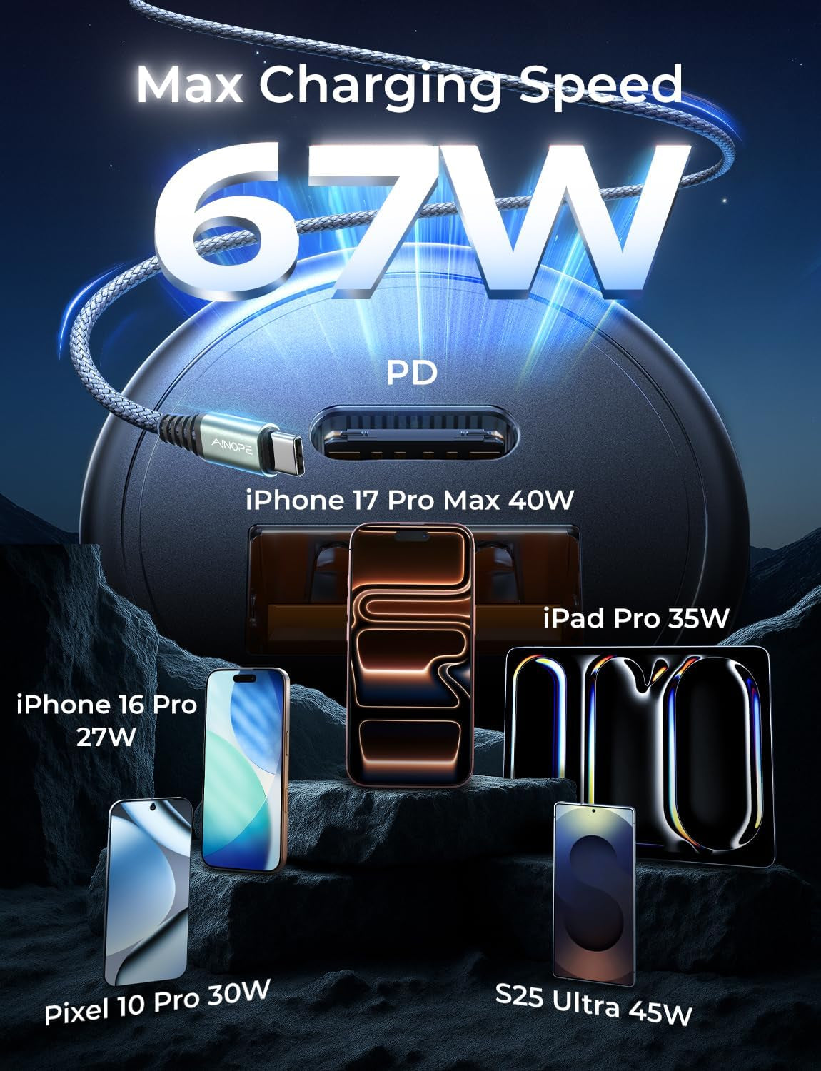 67.5W Cigarette Lighter Adapter Car Charger USB C Fast Charging | [Mini & Metal] PD&QC Cigarette Lighter USB Charger 12V Outlet Plug Socket for Iphone 17 16 15 14 Pro Max, Samsung S26 S25